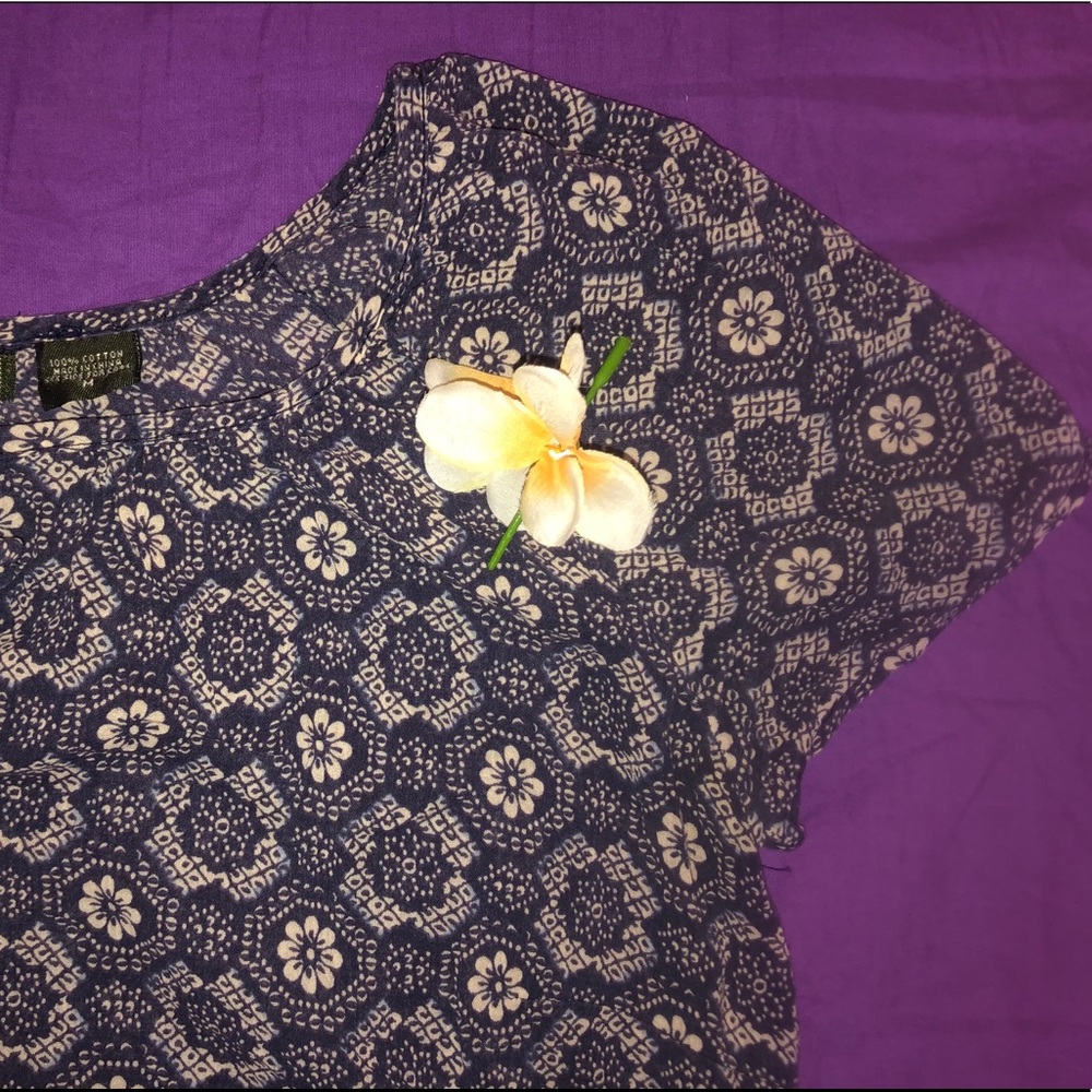 Blue Hawaiian Flower Print Top